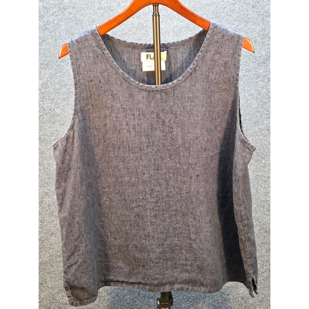 FLAX Tank Top Women Sleeveless Linen Scoop Neck Blue Large Excellent Lagenlook